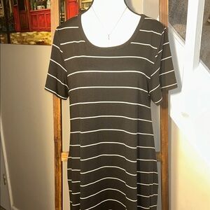 LuLaRoe Black Midi Dress with White Stripes